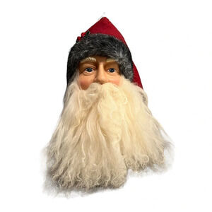 Vintage Large Santa Head Ornament Shearling Beard